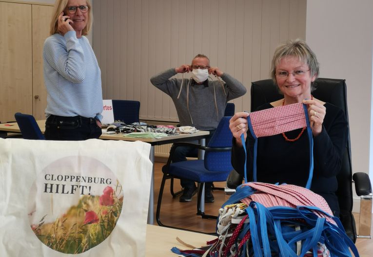 Bürgerstiftung Cloppenburg Ehrenamtsagentur drei Personen mit Stoffmasken